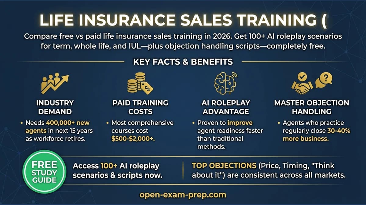 Life Insurance Sales Training 2026: 400K agents needed, AI roleplay improves readiness, Paid courses $500-$2000+